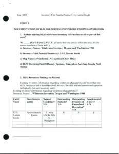 Year[removed]Inventory Unit Number/Name: 13-3, Lummi Rocks FORM1 DOCUMENTATION OF BLM WILDERNESS INVENTORY FINDINGS ON RECORD: