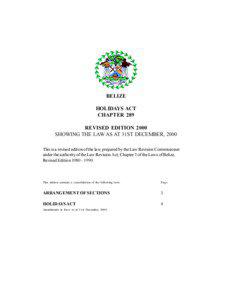 BELIZE HOLIDAYS ACT CHAPTER 289