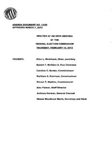 AGENDA DOCUMENT NO[removed]APPROVED MARCH 7, 2013 MINUTES OF AN OPEN MEETING OF THE FEDERAL ELECTION COMMISSION
