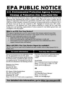 EPA Public Notice - U.S. Environmental Protection Agency Reviews Cleanup at Palmerton Zinc Superfund Site
