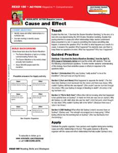 READ 180  • ACTION Magazine  •  Comprehension  Scaffolding Tracker ✓ Skill: Cause and Effect ▲