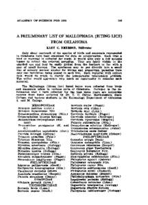 A Preliminary List of Mallophaga (Biting Lice) from Oklahoma