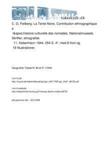 C. G. Feilberg: La Tente Noire. Contribution ethnographique a l'histoire culturelle des nomades. Nationalmuseets