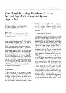 Published in: AI Communications, Vol. 7 Nr. 1, March 1994, pp[removed]Case-Based Reasoning: Foundational Issues,