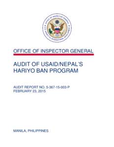 Audit of USAID/Nepal’s Hariyo Ban Program