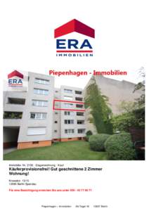 Immobilie- NrEtagenwohnung - Kauf  Käuferprovisionsfrei! Gut geschnittene 2 Zimmer Wohnung! KrowelstrBerlin Spandau