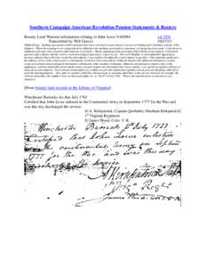 Southern Campaign American Revolution Pension Statements & Rosters Bounty Land Warrant information relating to John Lowe VAS984 Transcribed by Will Graves vsl 2VA[removed]