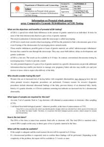Patient Information sheet and Consent Form for Prenatal array Comparative Genomic Hybridization (aCGH) Testing