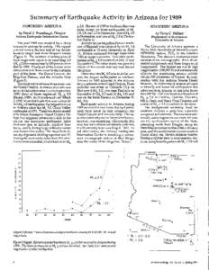 Summary of Earthquake Activity in Arizona for 1989 NORTHERN ARIZONA ~ 2.0.  by David S. Brumbaugh, Director