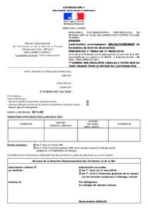 AUTORISATION n° (document recto-verso à retourner) PRÉFET DE LA SOMME  DEMANDE(S)