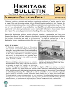 Heritage Bulletin Tips, Ideas & More to Help Preserve Oregon’s Heritage  Planning a Digitization Project