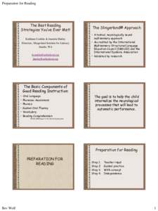 Preparation for Reading  The Best Reading Strategies You’ve Ever Met! Kathleen Conklin & Jeanette Hurley Directors, Slingerland Institute for Literacy