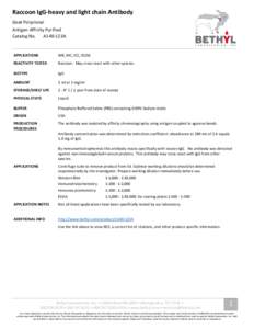 Raccoon IgG-heavy and light chain Antibody Goat Polyclonal Antigen Affinity Purified Catalog No. A140-123A