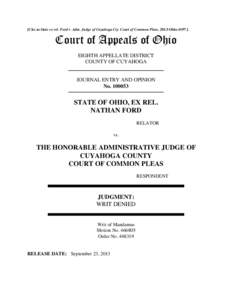 State ex rel. Ford v. Adm. Judge of Cuyahoga Cty. Court of Common Pleas