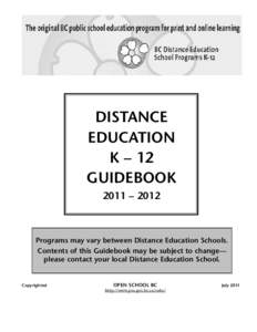 DISTANCE EDUCATION K – 12 GUIDEBOOK 2011 – 2012