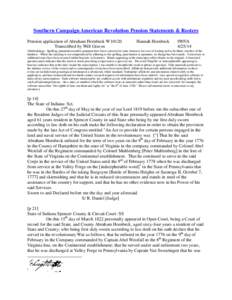 Southern Campaign American Revolution Pension Statements & Rosters Pension application of Abraham Hornbeck W10120 Transcribed by Will Graves Hannah Hornbeck