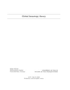 Global homotopy theory  Stefan Schwede Mathematisches Institut Universit¨ at Bonn, Germany