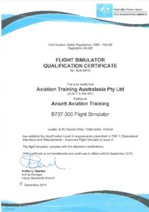 Flight Simulator qualifications Certificate No. AUS-06/12