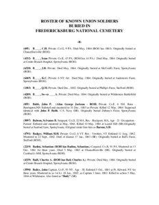 ROSTER OF KNOWN UNION SOLDIERS BURIED IN FREDERICKSBURG NATIONAL CEMETERY