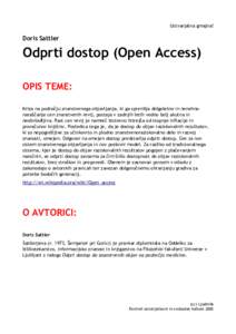 Ustvarjalna gmajna!  Doris Sattler Odprti dostop (Open Access) OPIS TEME: