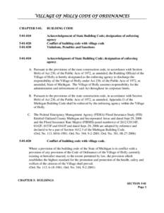 VILLAGE OF HOLLY CODE OF ORDINANCES CHAPTER[removed]BUILDING CODE[removed]