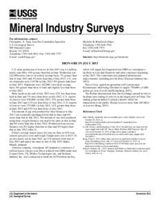 Mineral Industry Surveys For information, contact: Christopher A. Tuck, Iron Ore Commodity Specialist U.S. Geological Survey 989 National Center Reston, VA 20192