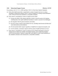 Vermont Department of Education – State Board Manual of Rules and Practices[removed]Educational Support System