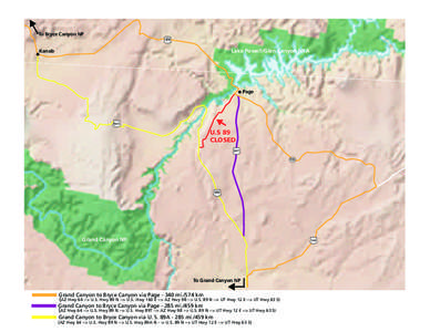 To Bryce Canyon NP 89 Lake Powell/Glen Canyon NRA  Kanab