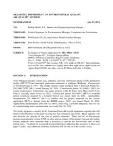 OKLAHOMA DEPARTMENT OF ENVIRONMENTAL QUALITY AIR QUALITY DIVISION MEMORANDUM July 23, 2014