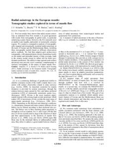 GEOPHYSICAL RESEARCH LETTERS, VOL. 38, L23304, doi:2011GL049687, 2011  Radial anisotropy in the European mantle: Tomographic studies explored in terms of mantle flow J. F. Schaefer,1 L. Boschi,1,2 T. W. Becker,3 