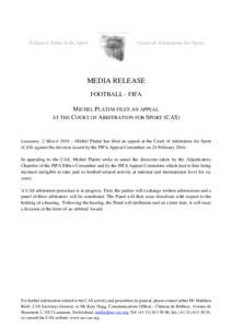 Legal terms / Sports law / Court of Arbitration for Sport / Arbitration / Michel Platini / Arbitral tribunal / Andrus Veerpalu