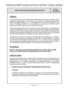 NIPISSING-PARRY SOUND CATHOLIC DISTRICT SCHOOL BOARD EQUITY AND INCLUSIVE EDUCATION POLICY AG[removed]