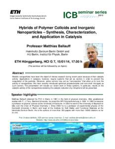 ICB  seminar series[removed]Hybrids of Polymer Colloids and Inorganic
