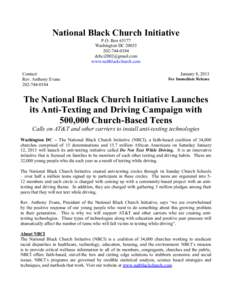 National Black Church Initiative P.O. BoxWashington DC0184  www.naltblackchurch.com