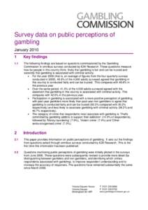 survey data on public perceptions of gambling - january 2010