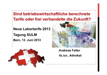 Sind betriebswirtschaftliche berechnete Tarife oder frei verhandelte die Zukunft? Neue Labortarife 2013 Tagung SULM Bern, 13. Juni 2013 Andreas Faller