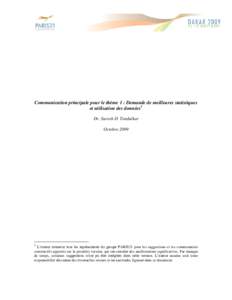 Communication principale pour le thème 1 : Demande de meilleures statistiques et utilisation des données1 Dr. Suresh D. Tendulkar Octobre[removed]