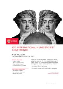 43rd International Hume Society ConferenceJULY 2016 THE UNIVERSITY OF SYDNEY Keynote speakers