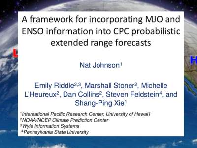 Atmospheric dynamics / Physical oceanography / Madden–Julian oscillation / Climatology / Statistical forecasting / El Niño-Southern Oscillation / La Niña / Forecasting / Geopotential height / Atmospheric sciences / Meteorology / Tropical meteorology