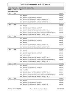 2014 UTAH TAX AREAS WITH TAX RATES TAX AREA TAX AREA EXT