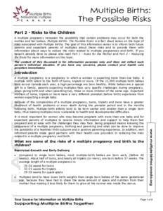Multiple Births: The Possible Risks Part 2 - Risks to the Children FACT SHEET