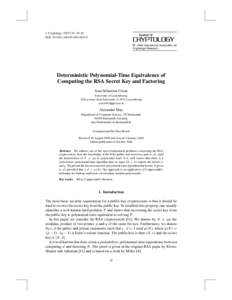 J. Cryptology[removed]: 39–50 DOI: [removed]s00145[removed] © 2006 International Association for Cryptologic Research  Deterministic Polynomial-Time Equivalence of