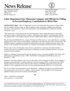 News Release U.S. Department of Labor Office of Public Affairs Chicago, Ill. Release Number 232