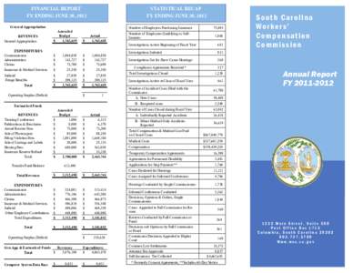 FINANCIAL REPORT FY ENDING JUNE 30, 2012 STATISTICAL RECAP FY ENDING JUNE 30, 2012