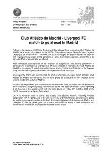 Microsoft Word - N129[removed]Club Atletico de Madrid vs Livepool FC match to go ahead in Madrid.doc