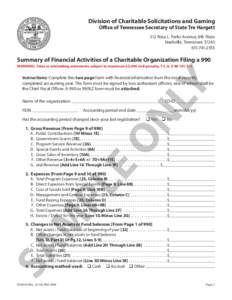 Division of Charitable Solicitations and Gaming Office of Tennessee Secretary of State Tre Hargett 312 Rosa L. Parks Avenue, 8th Floor Nashville, Tennessee[removed]2555