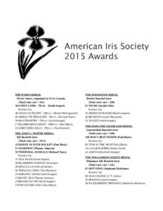 THE DYKES MEDAL All iris classes, originated in US or Canada (Total votes cast = GYPSY LORD - TB iris - (Keith Keppel) Runners Up: 48 SWANS IN FLIGHT - SIB iris - (Robert Hollingworth)