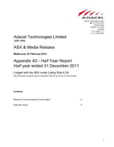 Appendix 4D Report 31 Dec 2011.xls