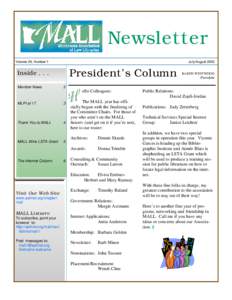 Newsletter Volume 29, Number 1 July/August[removed]President’s Column