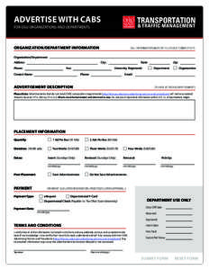 ADVERTISE WITH CABS FOR OSU ORGANIZATIONS AND DEPARTMENTS ORGANIZATION/DEPARTMENT INFORMATION  (ALL INFORMATION MUST BE FILLED OUT COMPLETELY)